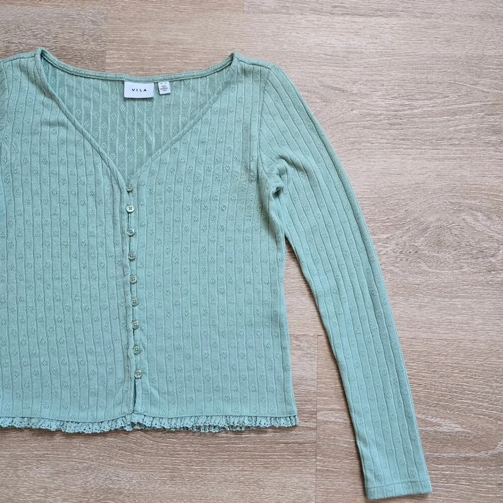 Vila Visima Button-Up Knit Cardigan Light Green Size XS Amsterdam, Europe. NWOT